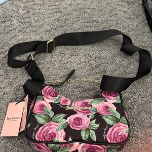 Juicy Couture Black and Pink Rose Shoulder Bag